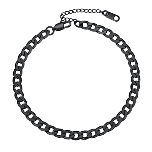 PROSTEEL platte Panzerkette Fußkette Schwarz Klassische Fußkettchen 6mm 22+5cm verstellbar Fußband Unisex Sommer Schmuck Accessoire für Männer Frauen von PROSTEEL