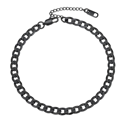 PROSTEEL platte Panzerkette Fußkette Schwarz Klassische Fußkettchen 6mm 22+5cm verstellbar Fußband Unisex Sommer Schmuck Accessoire für Männer Frauen von PROSTEEL