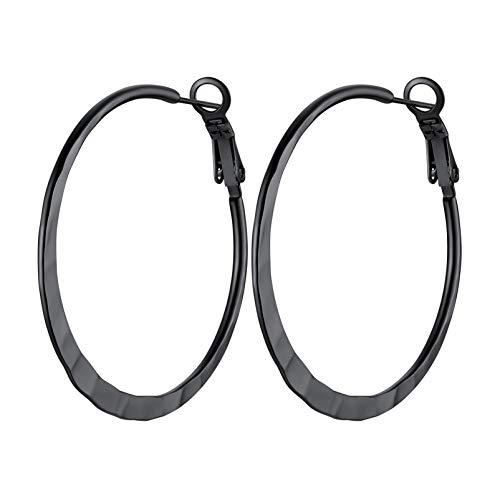 PROSTEEL schwarze Creolen Ohrringe für Frauen Mädchen Edelstahl flache Hoop Ohrringe 40mm Runde Ohrringe trendiger Ohrschmuck Hoop Earrings für Beste Freundin von PROSTEEL