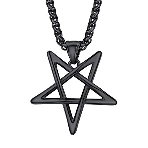 PROSTEEL umgekehrt Stern Anhänger Halskette schwarz Satan Solomon Pentagramm Glückbringer Amulett mit 55+5cm Weizenkette für Männer Jungen religiöser Modeschmuck für Weihnachten von PROSTEEL