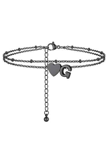PROSTEEL wasserfeste Fußkettchen damen, Buchstabe G Fußkette mit Herz, Schwarz Herz Doppelte Fusskette für Frauen PROSTEEL wasserfeste Fußkettchen damen, Buchstabe G Fußkette mit Herz, Schwarz Herz Doppelte Fusskette für Frauen von PROSTEEL