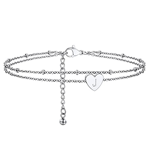 PROSTEEL zweilagige Fußkette mit Buchstabe J für Damen Mädchen, Edelstahl 22+5cm Knöchelkette mit Initiale Herz Charms Damen Fußschmuck Accessoire für Sommerstrand Urlaub PROSTEEL zweilagige Fußkette mit Buchstabe J für Damen Mädchen, Edelstahl 22+5cm Knöchelkette mit Initiale Herz Charms Damen Fußschmuck Accessoire für Sommerstrand Urlaub von PROSTEEL
