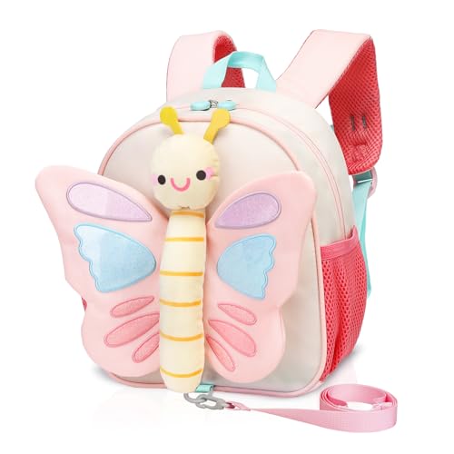 PROTAURI Jungen Mädche Rucksack Kinder Schulrucksäcke Kindergarten Vorschule Tagesrucksack Karikatur Tier Reise Tasche für 3-5 Jahre (Rosa Schmetterling) von PROTAURI