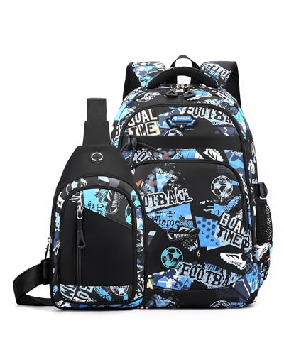 PROTAURI Jungen Schulrucksack Teenager Kinder Leichtgewichtige Büchertasche Set mit Umhängetasche Crossbody Bag für Mittelstufe und Reisen Klasse 3-9 von PROTAURI