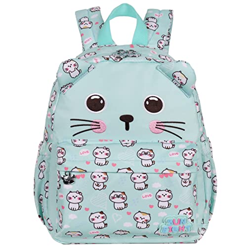 PROTAURI Mädchen Jungen Rucksack Kindergarten Schulrucksack Kleinkind Leichtgewicht Schultasche Vorschule Schule Tasche für 3-10 Jahre(Grüne Katze) von PROTAURI