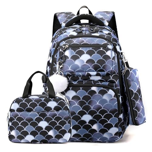 PROTAURI Schulrucksack Mädchen Teenager Kinderrucksack Leichtgewicht 3 Stück Schulranzen Set mit Lunchtasche Federmäppchen für Schule Reisen 3-9 Klasse von PROTAURI