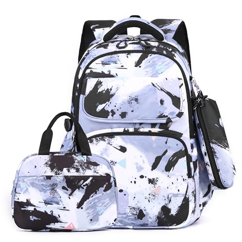 PROTAURI Schulrucksack Mädchen Teenager Kinderrucksack Leichtgewicht 3 Stück Schulranzen Set mit Lunchtasche Federmäppchen für Schule Reisen 3-9 Klasse von PROTAURI