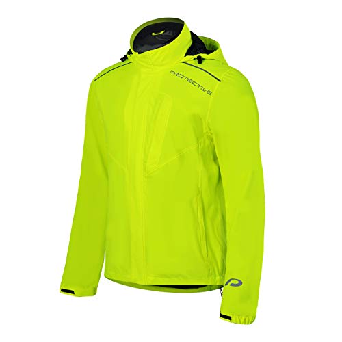 Protective Herren Regenjacke wasserdicht atmungsaktiv L neon gelb Outdoor Jacke P-Rain II mit Kapuze verschweißten Nähten PFAS-frei winddicht reflektierend Fahrradjacke Wanderjacke Herren Freizeit von Protective