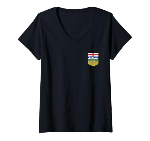 Damen Alberta Wappen Kanadische Flagge Edmonton Calgary T-Shirt mit V-Ausschnitt von PROVINCE OF ALBERTA CANADA FLAG COAT OF ARMS