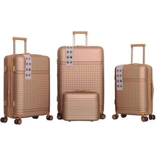 PROVITERA Set aus 4 Hartschalenkoffer aus ABS mit Beautycase, Koffer mit Teleskopgriff und Easy Roll-Roll-Rollen, Trolley mit Schloss und Codeschloss, Handgepäck, modernes Design, oro, Small, Medium von PROVITERA