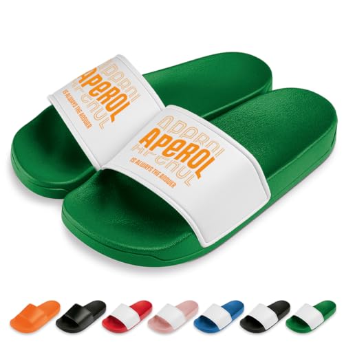 PROZEN E MOMEN E Aperol is Always The Answer Badelatschen | Slipper | Schlappen | Hausschuhe | Pantoletten | Unisex | Malle | Geschenkidee | rutschfest | Grün | Größe 44 von PROZEN E MOMEN E