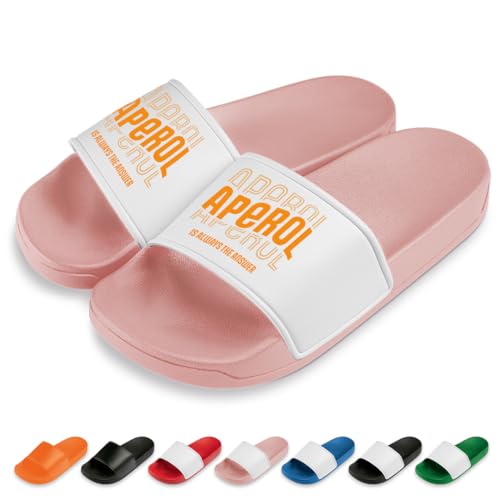 Aperol is Always The Answer Badelatschen | Slipper | Schlappen | Hausschuhe | Pantoletten | Unisex | Malle | Geschenkidee | rutschfest | Rosa | Größe 40 von Prozente Momente