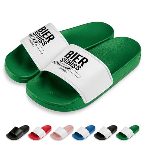 PROZEN E MOMEN E Bierschiss Loading Badelatschen | Slipper | Schlappen | Hausschuhe | Pantoletten | Unisex | Malle | JGA | Geschenkidee | Party | rutschfest | Grün | Größe 44 von PROZEN E MOMEN E