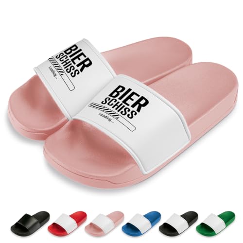 PROZEN E MOMEN E Bierschiss Loading Badelatschen | Slipper | Schlappen | Hausschuhe | Pantoletten | Unisex | Malle | JGA | Geschenkidee | Party | rutschfest | Rosa | Größe 45 von PROZEN E MOMEN E