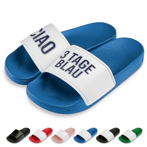 PROZEN E MOMEN E Ciao 3 Tage blau Badelatschen | Slipper | Schlappen | Hausschuhe | Pantoletten | Unisex | Urlaub | Malle | JGA | rutschfest | Blau | Größe 39 von PROZEN E MOMEN E