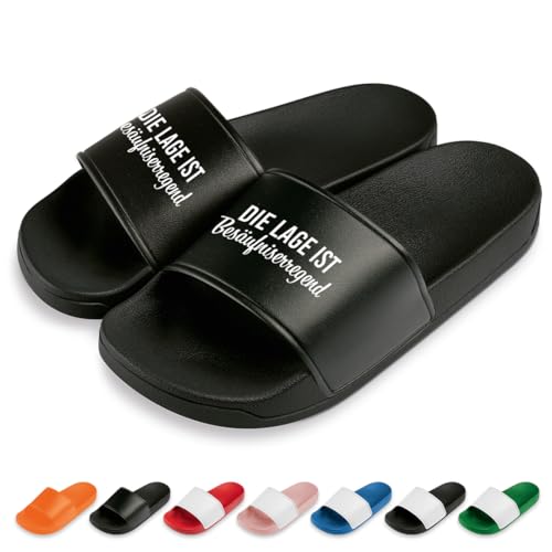 Die Lage ist besäufniserregend Badelatschen | Slipper | Schlappen | Hausschuhe | Pantoletten | Unisex | Malle | Party | rutschfest | Schwarz | Größe 41 Die Lage ist besäufniserregend Badelatschen | Slipper | Schlappen | Hausschuhe | Pantoletten | Unisex | Malle | Party | rutschfest | Schwarz | Größe 41 von Prozente Momente