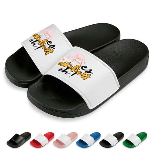 Es eskaliert eh Badelatschen | Slipper | Schlappen | Hausschuhe | Pantoletten | Unisex | Party | Malle | JGA | rutschfest | Schwarz/Weiß | Größe 43 Es eskaliert eh Badelatschen | Slipper | Schlappen | Hausschuhe | Pantoletten | Unisex | Party | Malle | JGA | rutschfest | Schwarz/Weiß | Größe 43 von Prozente Momente