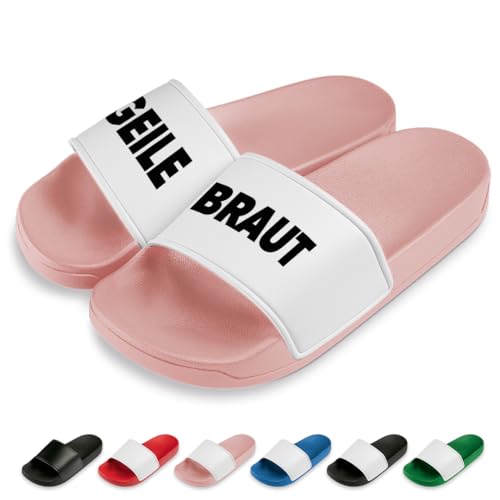 Geile Braut Badelatschen | Slipper | Schlappen | Hausschuhe | Pantoletten | Unisex | Malle | JGA Hochzeit | rutschfest | Rosa | Größe 40 von Prozente Momente