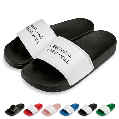 Lieber voll - liebevoll Badelatschen | Slipper | Schlappen | Hausschuhe | Pantoletten | Unisex | Urlaub | Malle | JGA | rutschfest | Lustig | Schwarz/Weiß | Größe 38 Lieber voll - liebevoll Badelatschen | Slipper | Schlappen | Hausschuhe | Pantoletten | Unisex | Urlaub | Malle | JGA | rutschfest | Lustig | Schwarz/Weiß | Größe 38 von Prozente Momente