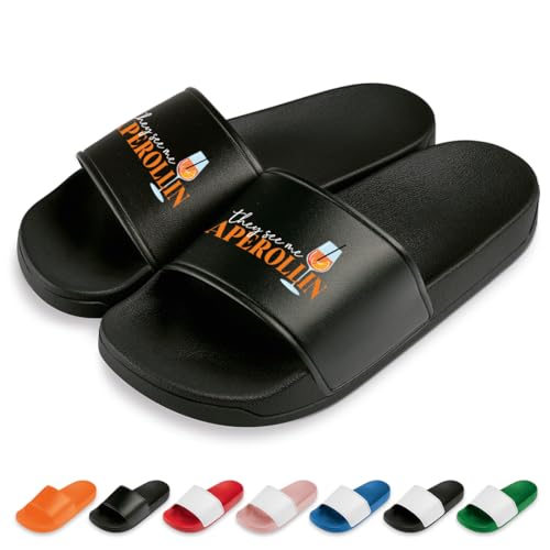 PROZEN E MOMEN E They See me Aperollin Badelatschen | Slipper | Schlappen | Hausschuhe | Pantoletten | Unisex | Malle | Sommer | Geschenkidee | rutschfest | Schwarz | Größe 37 von PROZEN E MOMEN E