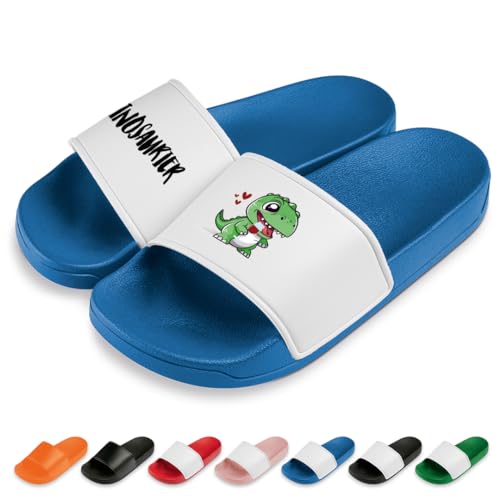 Vinsosaurier Badelatschen | Slipper | Schlappen | Hausschuhe | Pantoletten | Unisex | Malle | Dino Latschen | rutschfest | Blau | Größe 41 von PROZEN E MOMEN E