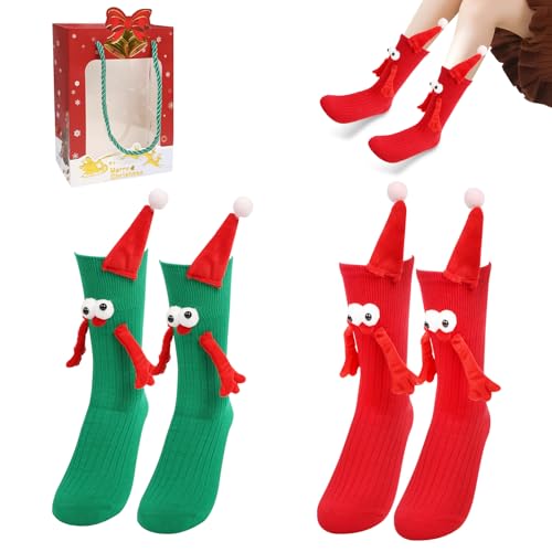 2 Paar Magnetische Hand in Hand Socken Weihnachten,Lustige Socken Damen mit Magneten Händen 35-38 39-42, Weihnachtssocken mit Magnetarmen, Witzige Kuschelsocken Kinder Frau Partner Magnetsocken Rot2 von PRZRAO