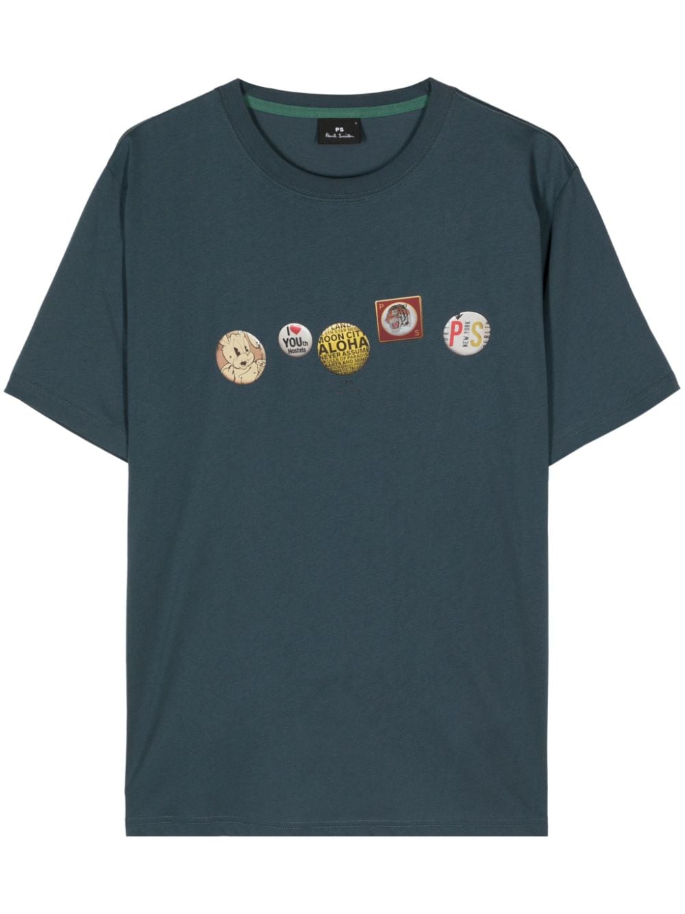 PS Paul Smith Badges-print organic-cotton T-shirt - Blau von PS Paul Smith