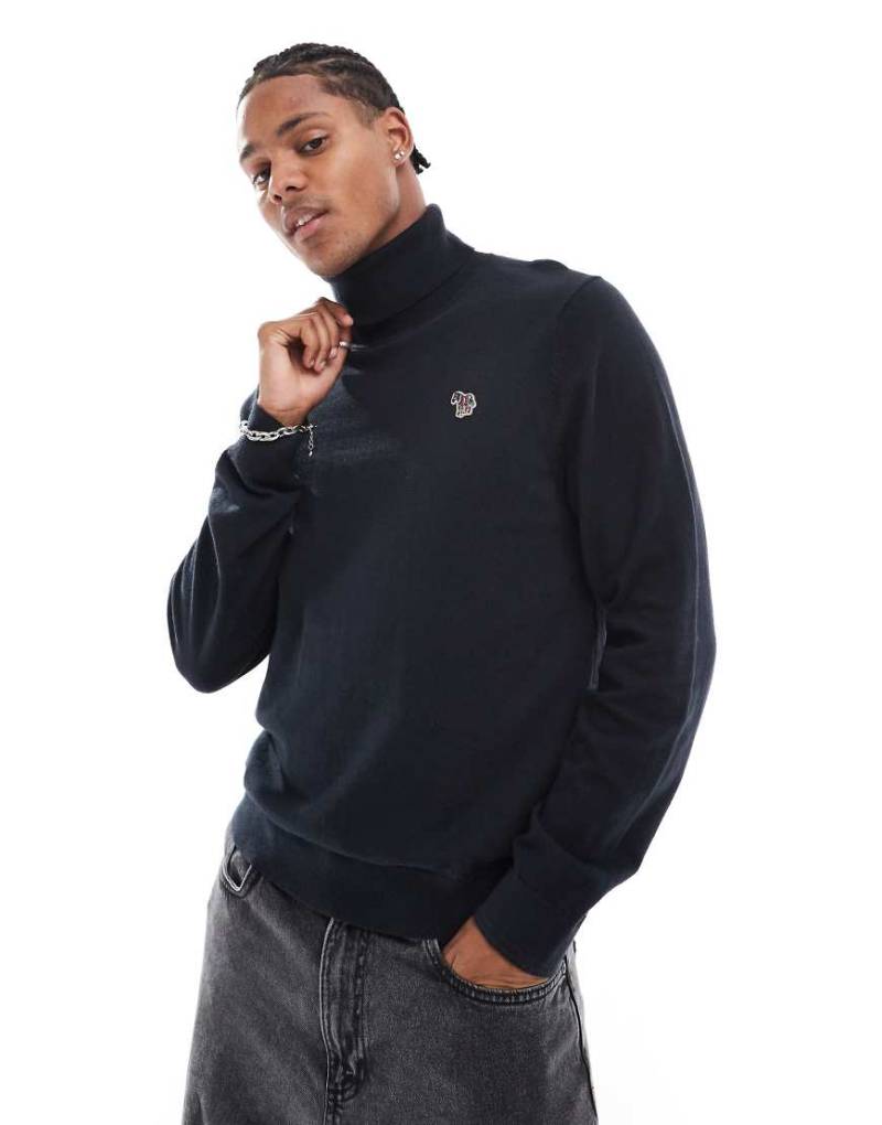 PS Paul Smith - Hochgeschlossener Strickpullover in Schwarz mit Zebra-Logo von PS Paul Smith