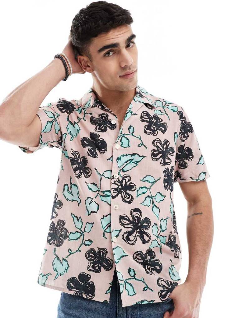 PS Paul Smith - Kurzärmliges, lässiges Hemd in Rosa mit Blumenmuster von PS Paul Smith