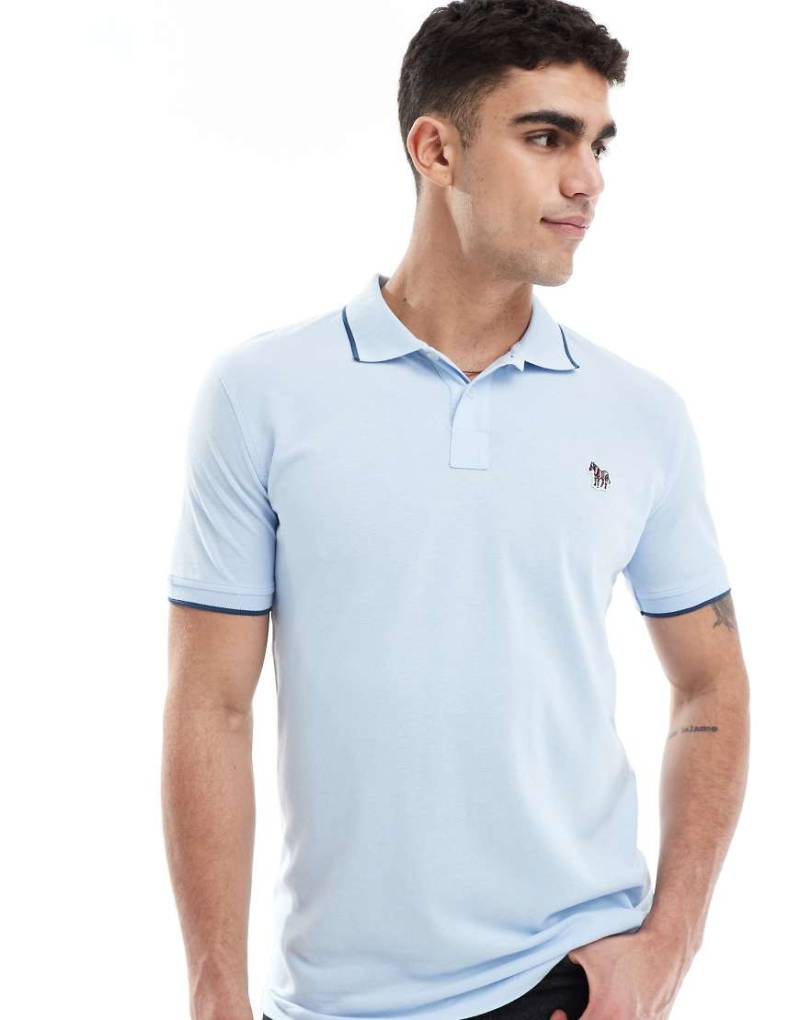 PS Paul Smith - Polohemd in Hellblau mit Zierstreifen und Logo von PS Paul Smith