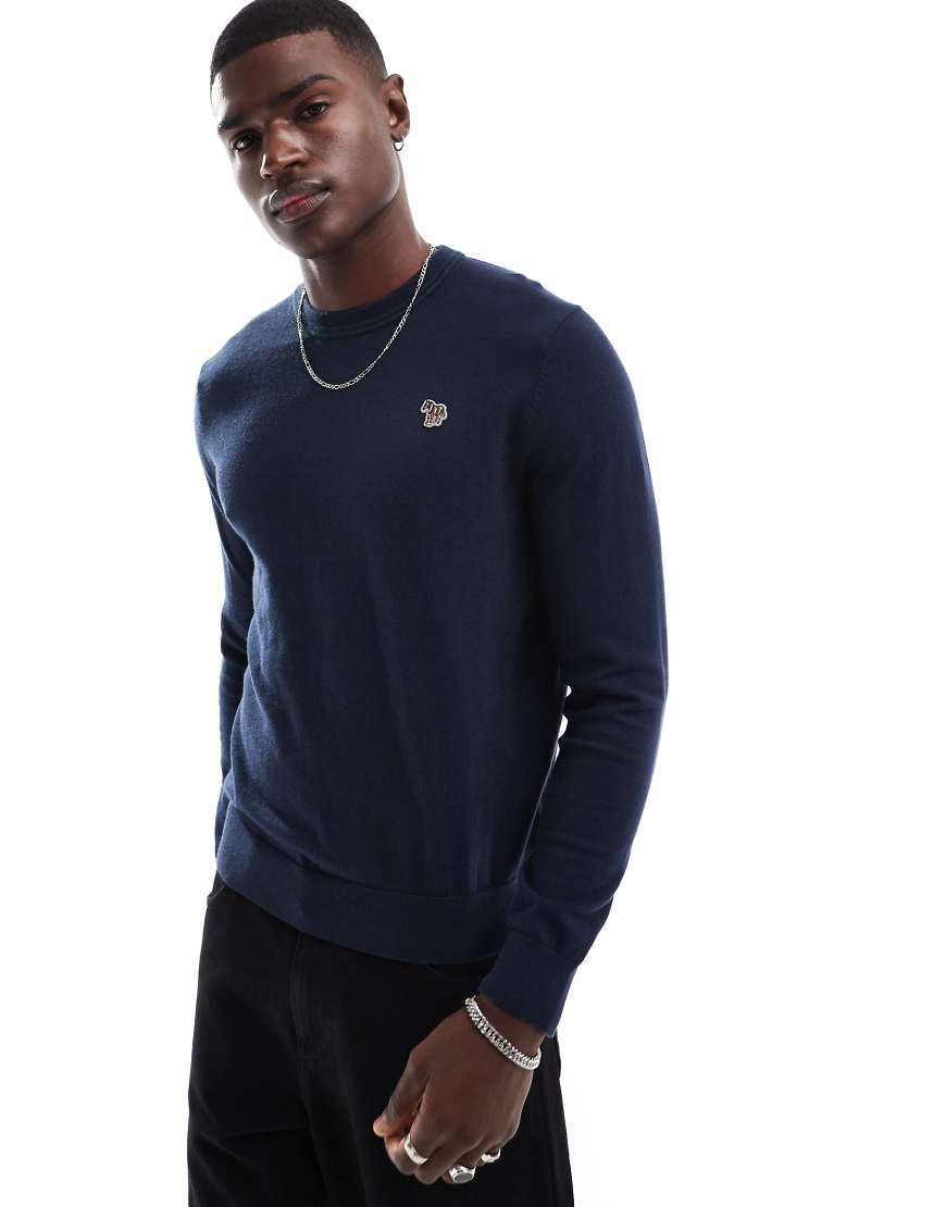PS Paul Smith - Strickpullover in Marineblau mit Rundhalsausschnitt und Zebra-Markenlogo von PS Paul Smith
