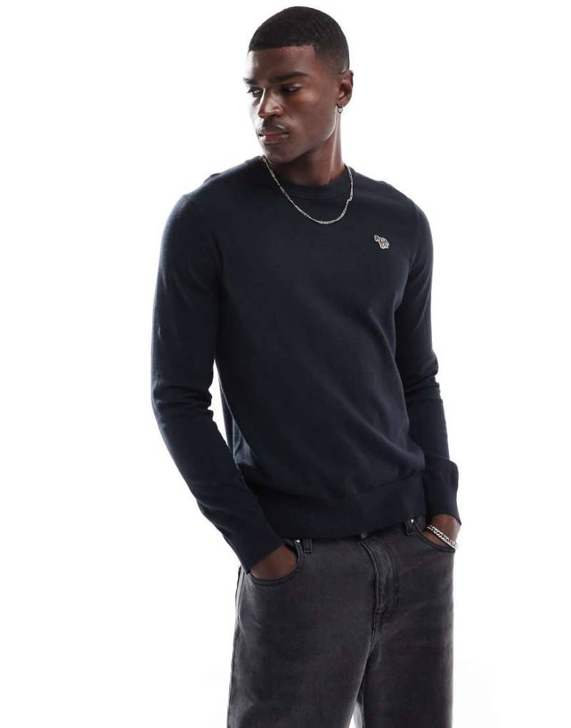 PS Paul Smith - Strickpullover in Schwarz mit Rundhalsausschnitt und Zebra-Markenlogo von PS Paul Smith
