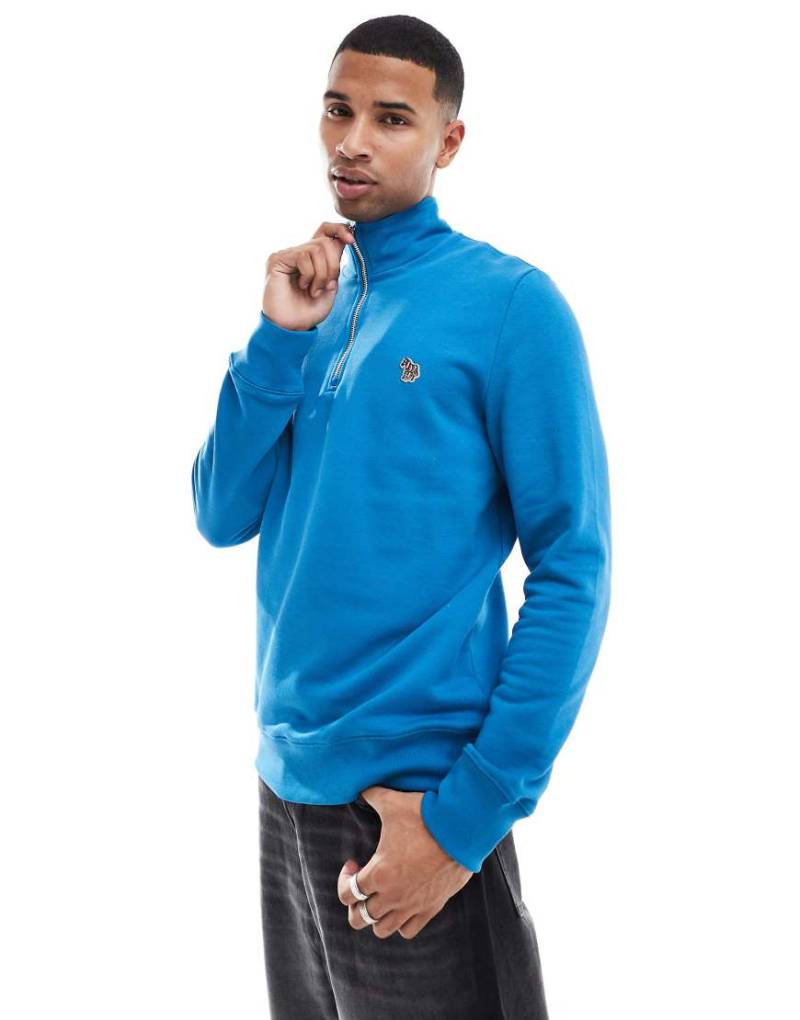 PS Paul Smith - Sweatshirt in Blaugrün mit Zebra-Logo und kurzem Reißverschluss von PS Paul Smith