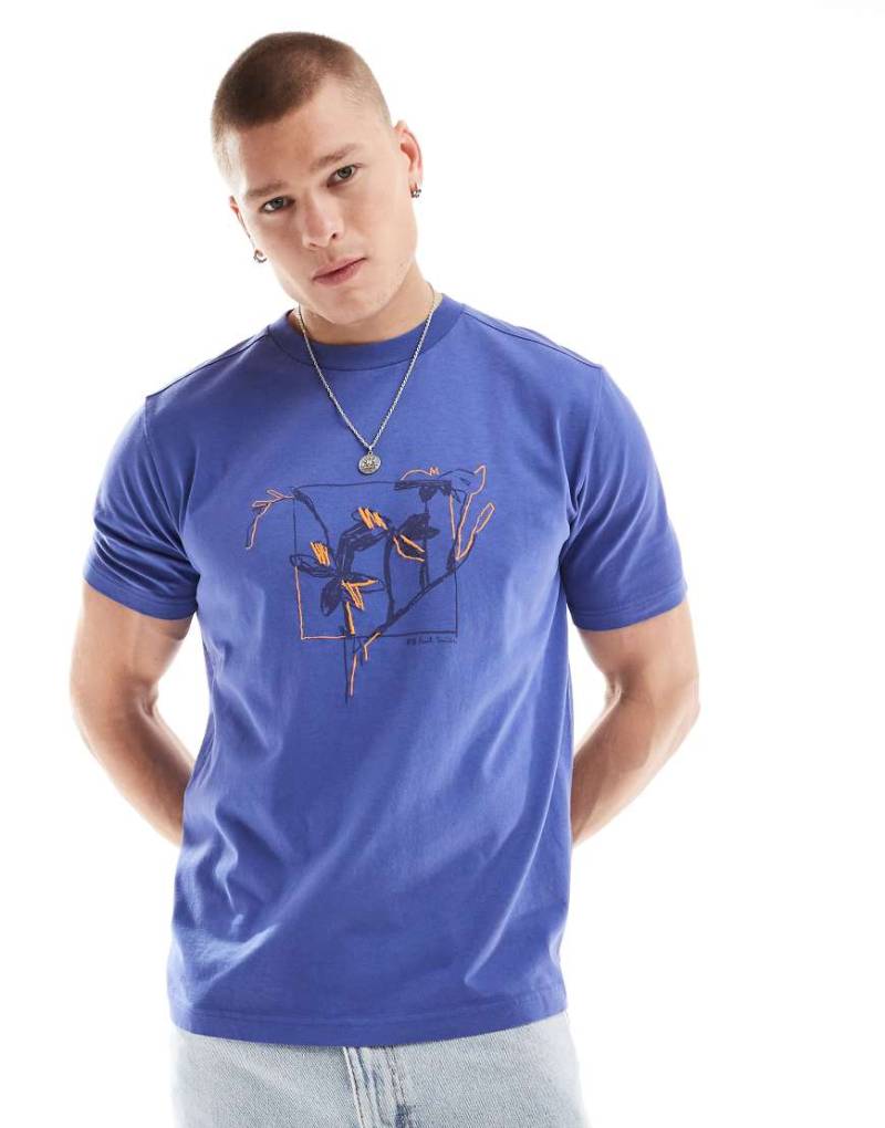 PS Paul Smith - T-Shirt in Blau mit Blumenprint von PS Paul Smith