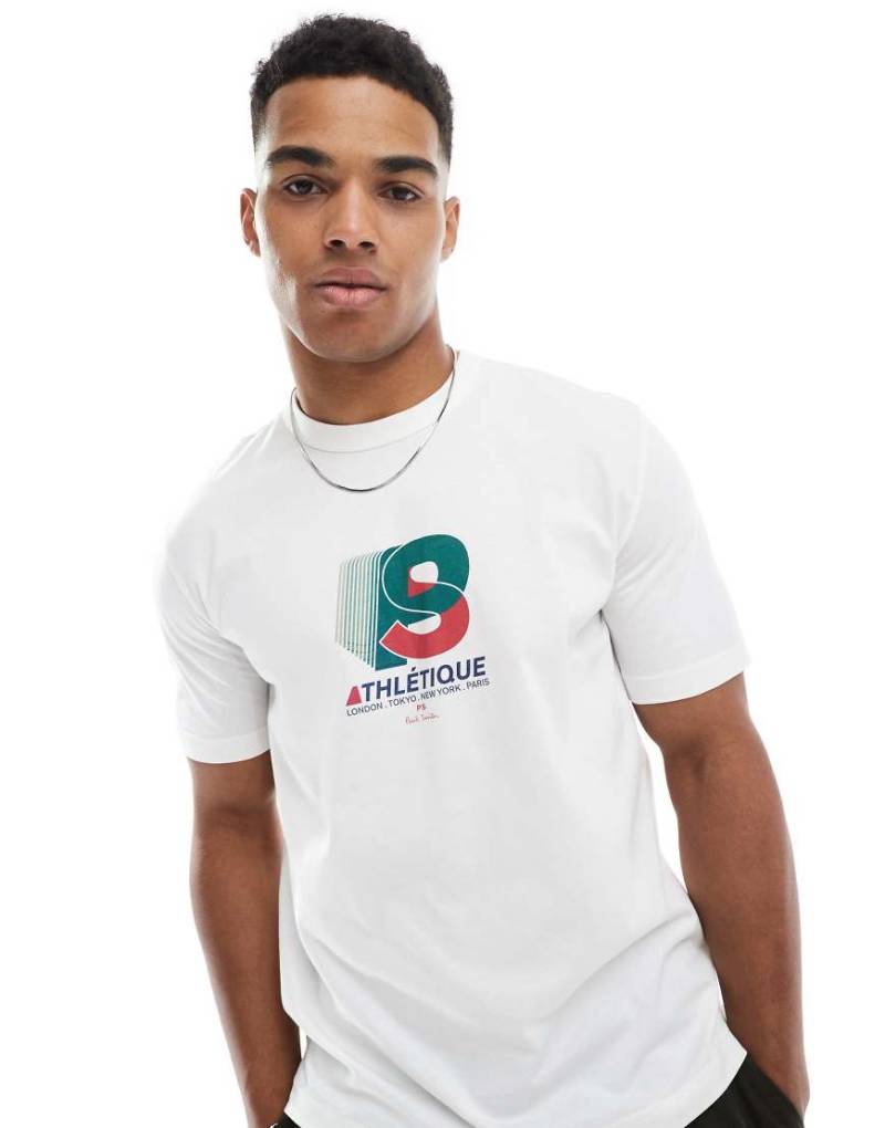 PS Paul Smith - T-Shirt in Weiß in normaler Passform mit „Athlétique"-Logo von PS Paul Smith