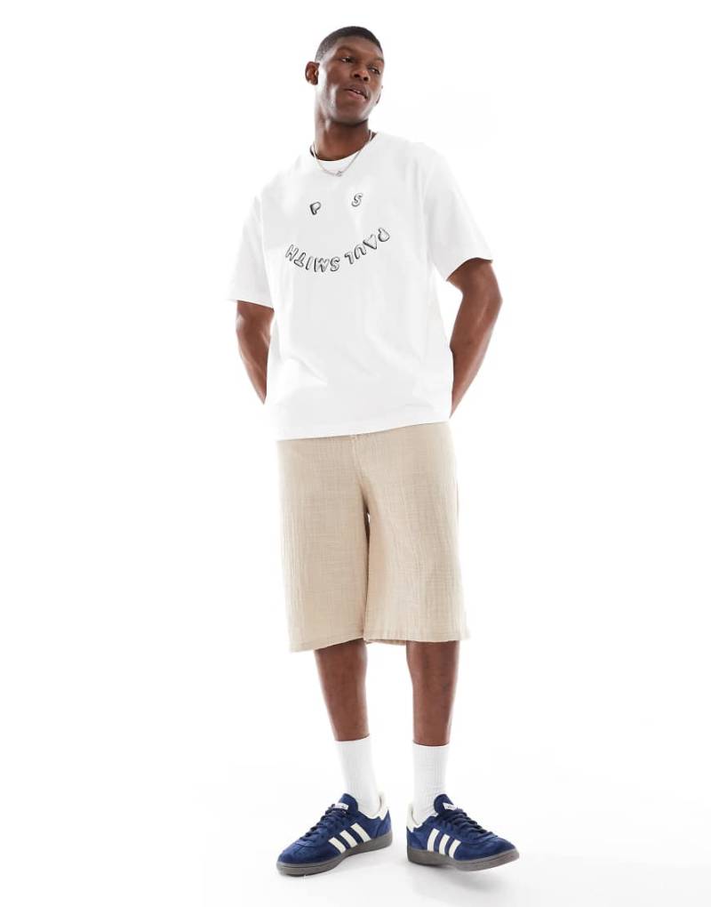 PS Paul Smith - T-Shirt in Weiß mit normaler Passform und Schriftzug-Logo im Smiley-Design von PS Paul Smith