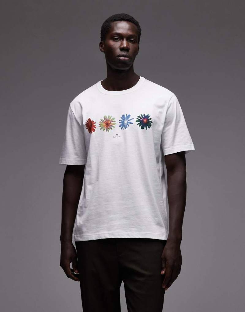 Paul Smith - Lässiges T. Shirt in Weiß mit Blumengrafik von PS Paul Smith