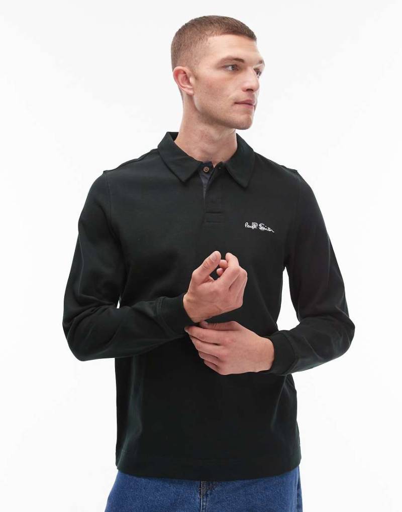 Paul Smith - Langärmliges Polohemd in Grün mit Logo von PS Paul Smith