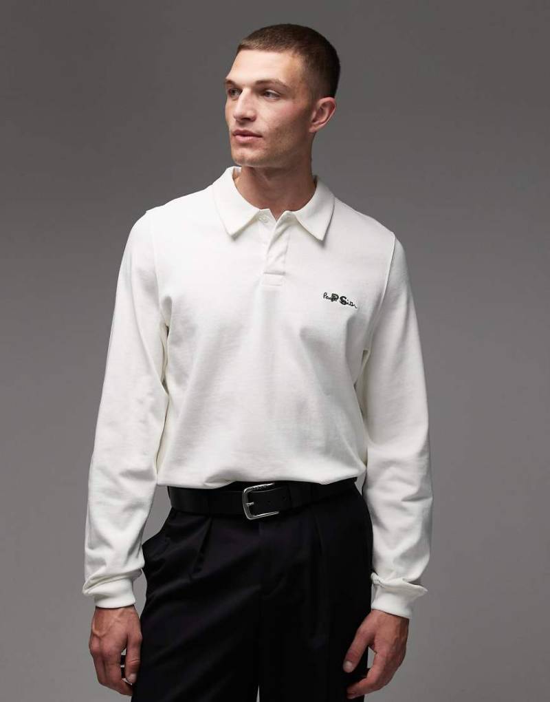 Paul Smith - Langärmliges Polohemd in Weiß mit Logo von PS Paul Smith