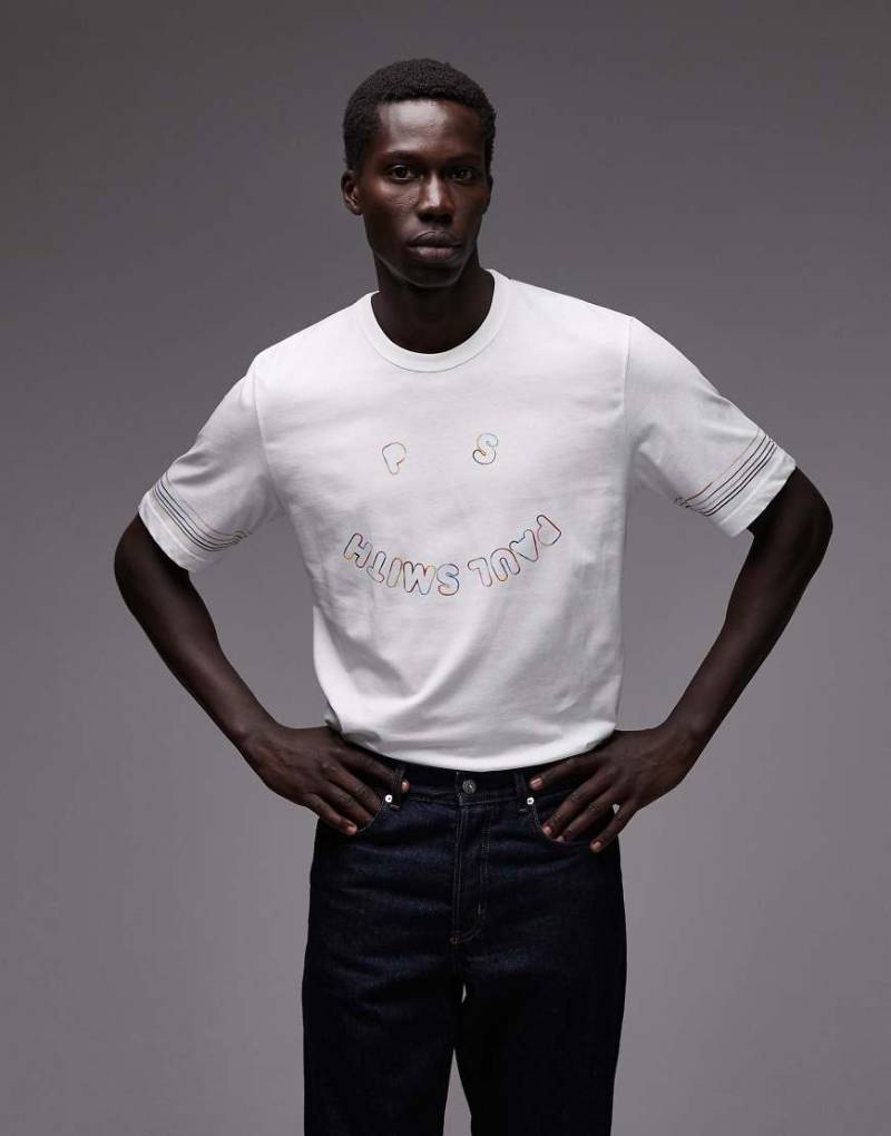 Paul Smith - Locker geschnittenes T-Shirt in Weiß mit Happy-Logo Paul Smith - Locker geschnittenes T-Shirt in Weiß mit Happy-Logo von PS Paul Smith