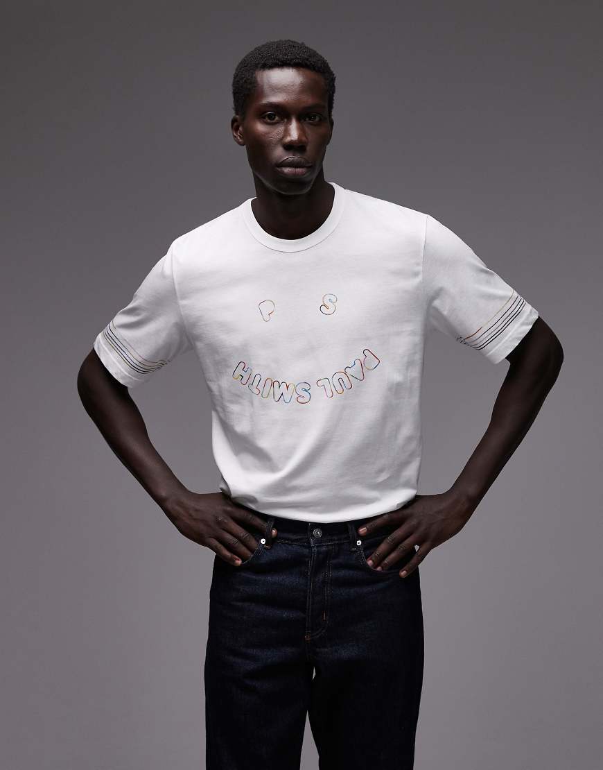 Paul Smith - Locker geschnittenes T-Shirt in Weiß mit Happy-Logo von PS Paul Smith