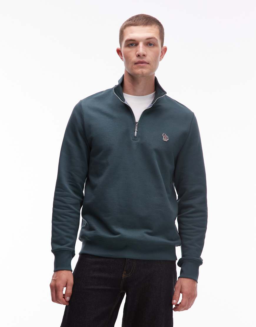 Paul Smith - Regular-Fit-Pullover in Grün mit kurzem Reißverschluss und Zebra-Logo von PS Paul Smith