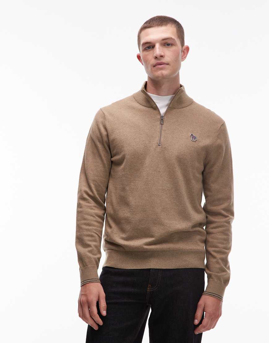 Paul Smith - Sweatshirt in Hellbraun mit kurzem Reißverschluss und Zebra-Logo-Brown von PS Paul Smith