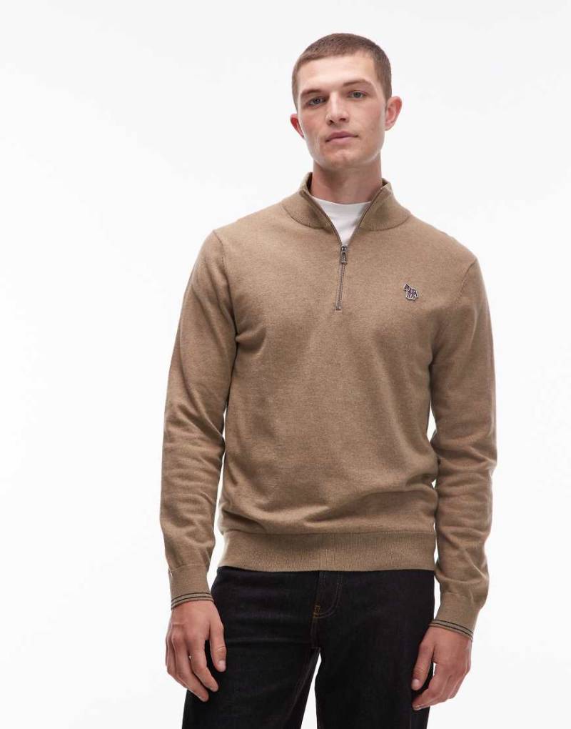 Paul Smith - Sweatshirt in Hellbraun mit kurzem Reißverschluss und Zebra-Logo-Brown von PS Paul Smith