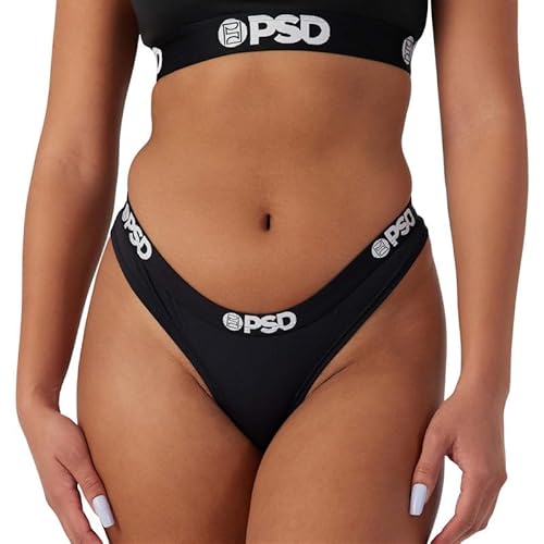 PSD Damen Basic Solid Thong - Minimale Abdeckung Frauen Unterwäsche - Bequeme Stretch Panties für Frauen, Schwarz, L von PSD