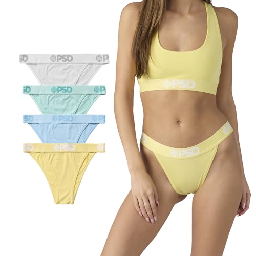 PSD Damen Modal Premium Tanga Unterwäsche - High Leg Medium Coverage Damen Unterwäsche - Stretch Panties für Frauen, Pastellfarben, 4er-Pack, L von PSD