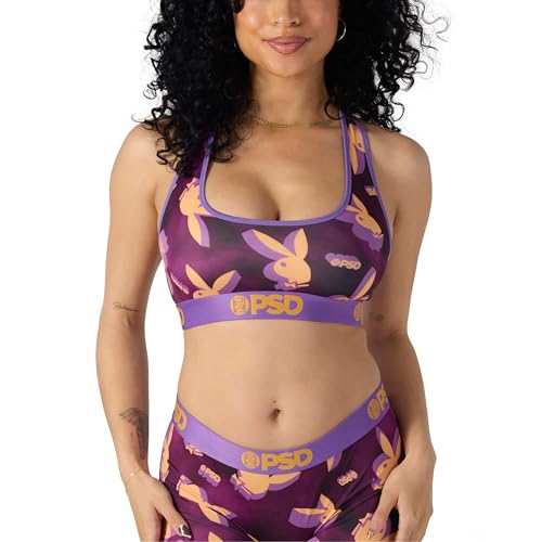 PSD Damen Playboy Sport-BH - Racerback Sport-BHs für Frauen mit atmungsaktivem Mikrofasergewebe, Pb 3D Tumble, X-Small von PSD