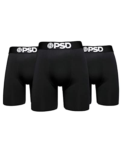 PSD Herren Basic Solid Boxershorts – 17,8 cm Schrittlänge, atmungsaktive und stützende Herrenunterwäsche mit feuchtigkeitsableitendem Stoff, Schwarz, 3er-Pack, 3 Stück, XX-Large von PSD