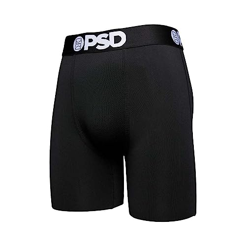PSD Herren Basic Solid Boxershorts – 17,8 cm Schrittlänge, atmungsaktive und stützende Herrenunterwäsche mit feuchtigkeitsableitendem Stoff, Schwarz, Large von PSD
