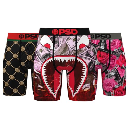 PSD Herren-Boxershorts – Rich Ruby 3er-Pack, 17,8 cm Innennaht, dehnbare, feuchtigkeitsableitende Boxershorts für Herren, Größe L von PSD